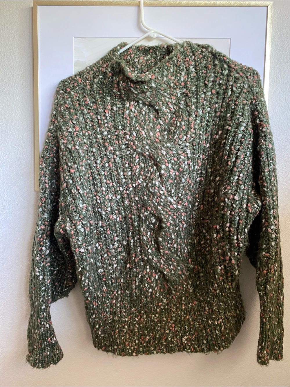Anthropologie Maeve Chunky Knit Green & Mauve Mock Neck Sweater, Sz S